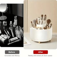 360° Rotating Makeup Organizer - 1pc Plastic Cosmetic Storage with 5 Compartments - Multi-Functional Holder for Brushes