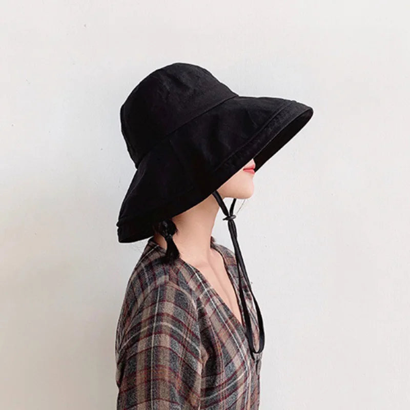 Wide Brim Anti-UV Fisherman's Hat Women Outdoor Hiking Camping Beach Sun Protection Hats Woman 2026 Summer Adjustable Bucket Hat