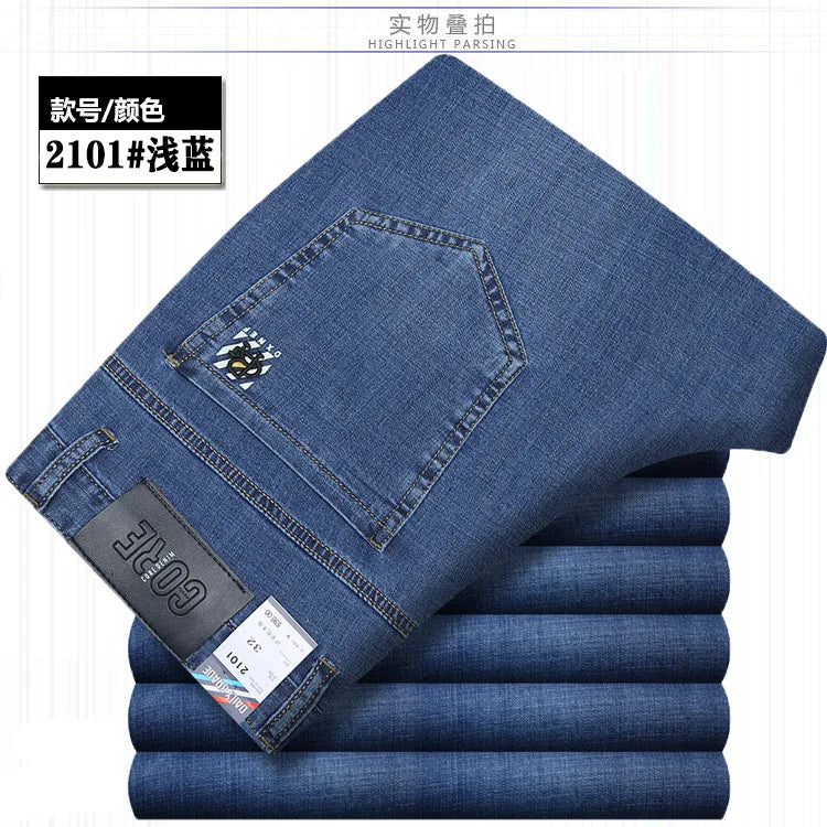 Summer Thin Denim Jeans For Men Straight Loose Stretch Casual Pants Men Blue Black Gray Trousers Mens Jean Clothing Size 40 42
