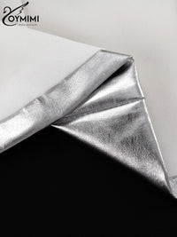 Oymimi Sexy Slim Sliver Pu Leather Dress Ladies Bodycon O-Neck Sleeveless Dress Elegant Classicc Party Dresses For Women 2023