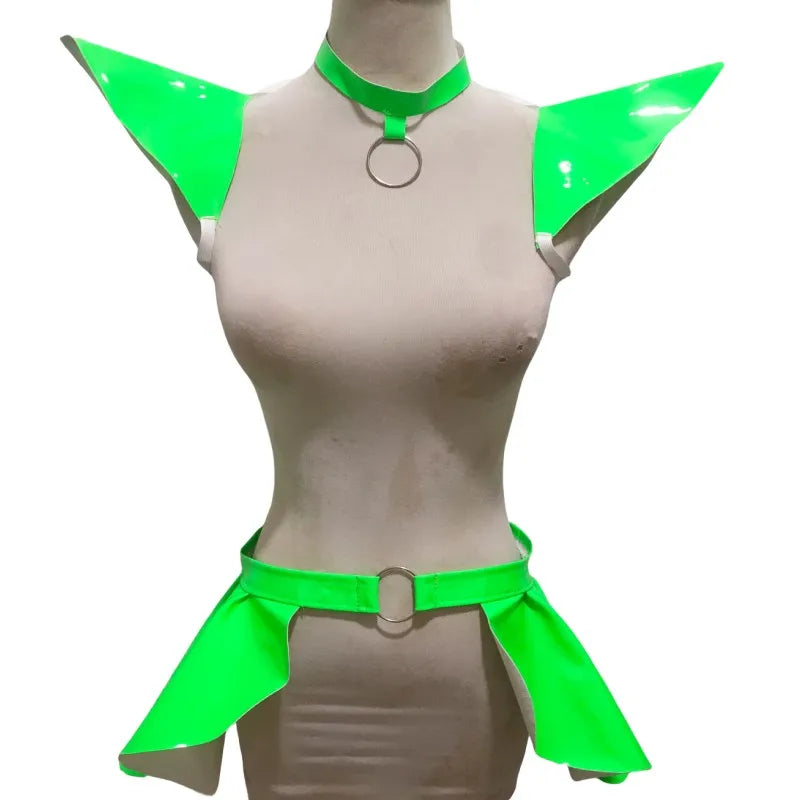 Fluorescence Yellow Laser Flying Shoulder Pads Skirt Women Performance Jazz Dance Clothing Bar Nightclub DJ Gogo Dancer Costume