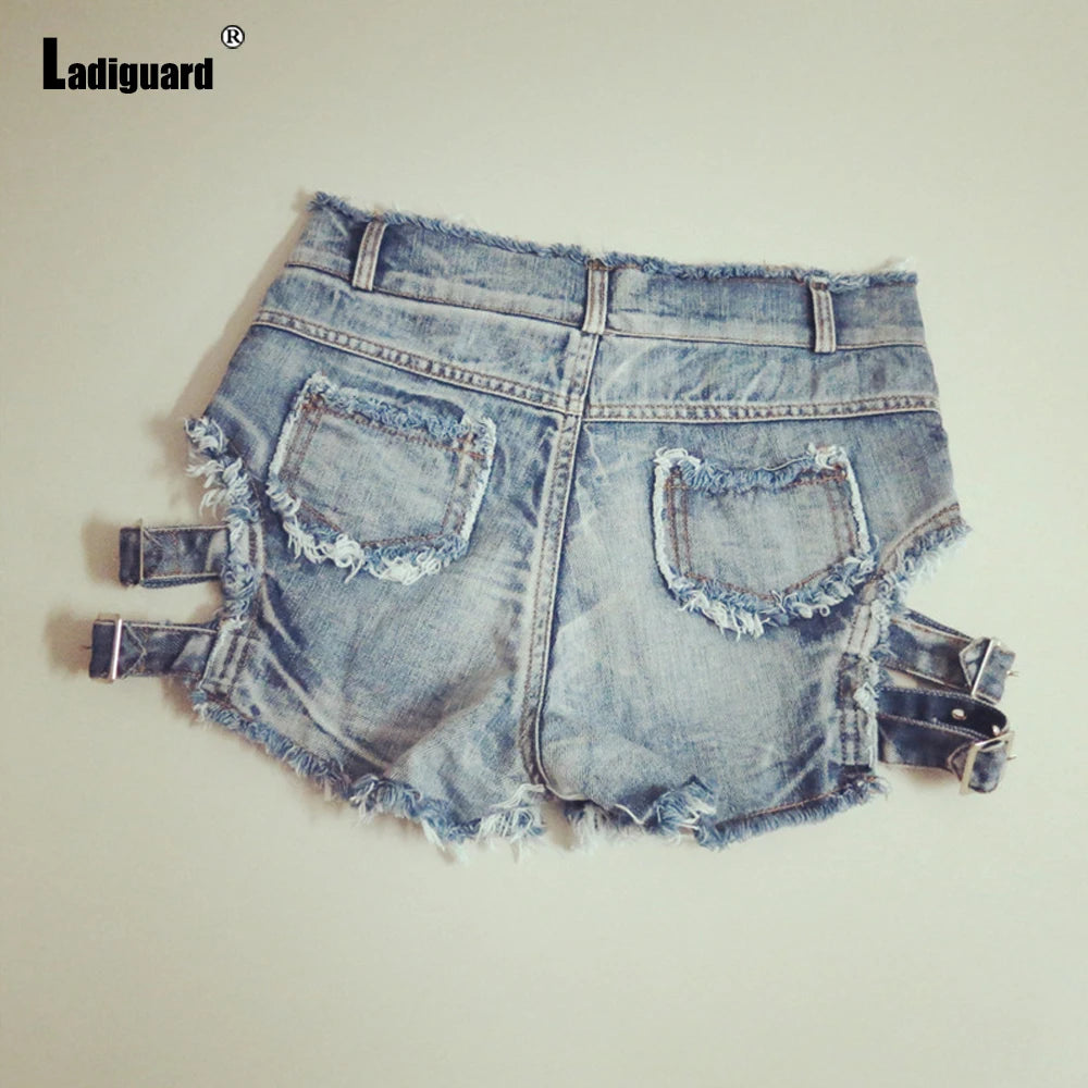 Ladiguard Sexy Ripped Denim Shorts Women Fashion Lace-up Short Jeans 2023 Summer New Dance Panties Ladies Vintage Demin Hotpants