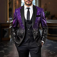 Shiny Sequin Tuxedo Jacket for Men - Royal Blue & Gold Gradient, Black Lapel, Formal Party/Wedding/Stage Wear‌ Coat.