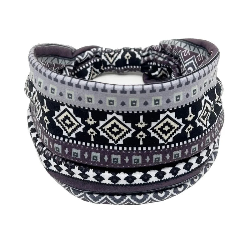 Ladies Wide Elastic Hairband with African Print Knot Sports Yoga Headband Women's Hair Accessory