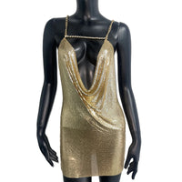 Women Sexy Deep V Neck Backless Mini Dress Shiny Metal Sequins Sling Short Dress Vocal Concert Party Night Girl Costume