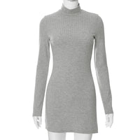 BoozRey Elegant Solid Dress for Women Winter Fall Knitted Bottom Split Skirt Casual Streetwear Turtleneck Bodycone Dress Girl
