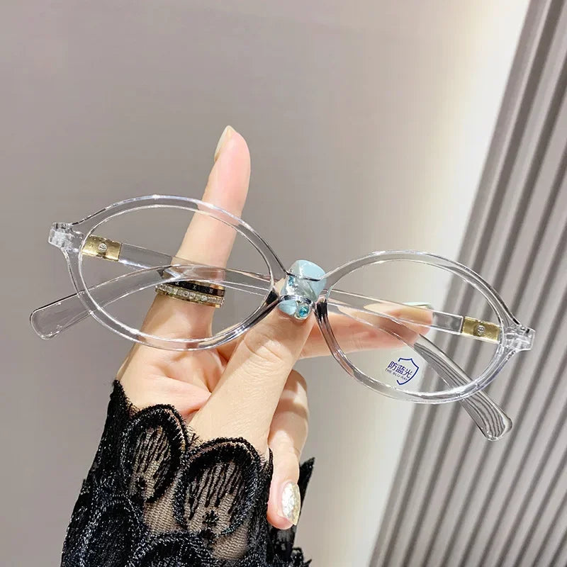 Elliptical Artistic Style Myopia Glasses Retro Small Frame Flat Lenses Ultra Light Finished Near Sight Eyewear Fashion Goggles