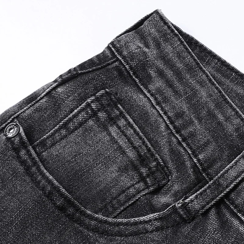 Men Casual Stretch Jeans Male 2025 New Fashion Classic Business Straight Leg Smoke Gray Work Denim Trousers Brand Clothing