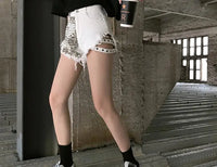 Rivet denim shorts summer spring women high waist loose tassel jeans shorts