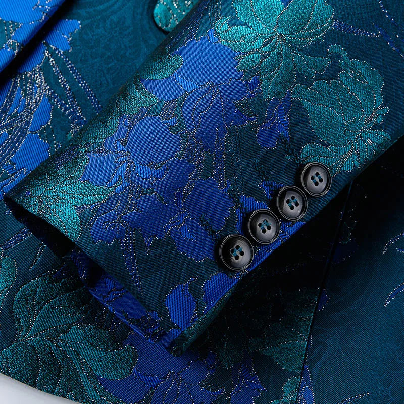 New Men Fashion Flower Suit Luxury Jacquard Jacket Homme Wedding Ball Party Single Button Blazer Singer Stage Performance Coat