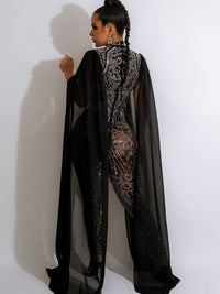 Sexy Beautiful Cape Sleeve Mesh Crystal Jumpsuits Women Rompers Luxury See-Through Outfits