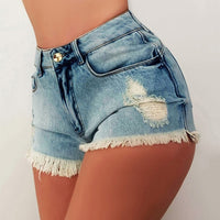 Vintage Denim Shorts Sexy Bodycon Hot Pants High Waist Frayed Jeans Burr Edges Holes Pants Streetwear Woman Trousers Pantalones