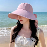 UPF 50+ UV Protection Bow Bucket Hat Portable Sunscreen Outdoor Sun Hat Adjustable Wide Brim Fisherman Cap Summer