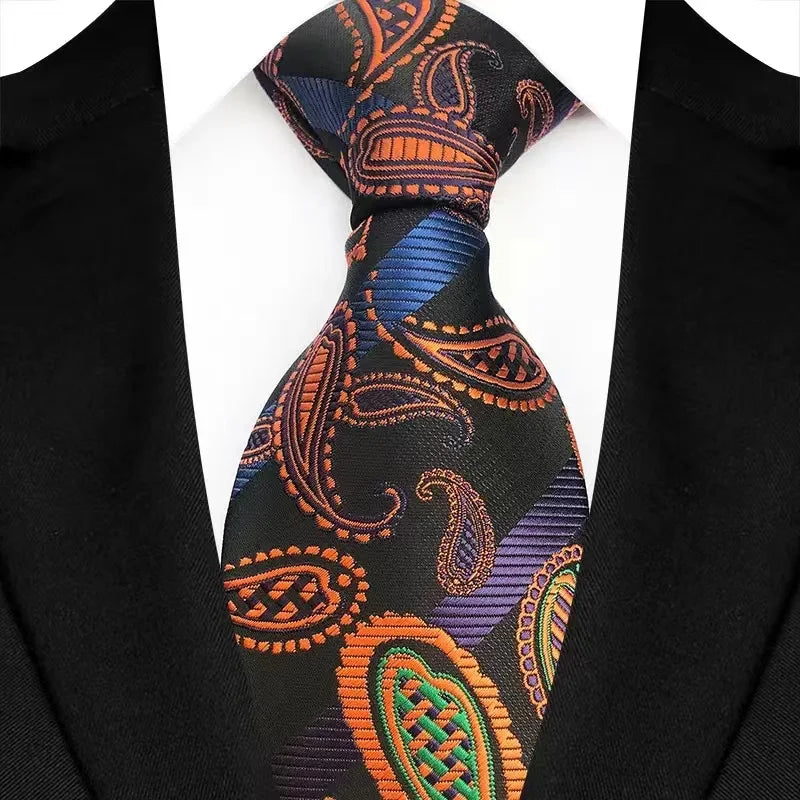 Luxury 8CM Mens Necktie Brown Orange Color Dot Stripes Ties For Man Groom Jacquard Woven Neck Tie For Business Wedding Party