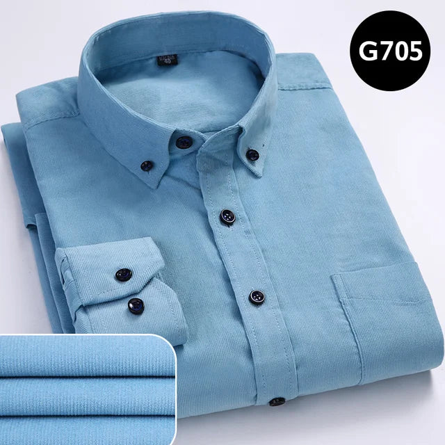 100% Cotton Men's Corduroy Shirts Long Sleeve Casual Regular Fit Business Dress Shirts  Man Comfortable Pocket Clothes 7XL 6XL
