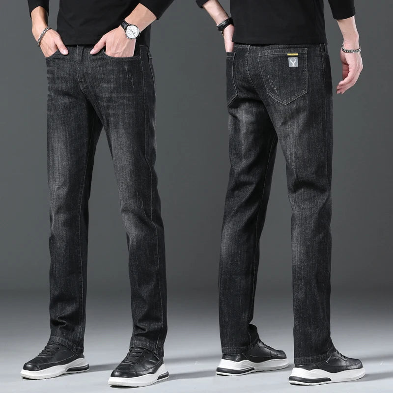 Jeans men straight tube loose 2024 autumn new item business elastic men's versatile casual pants trendy brand long pants men