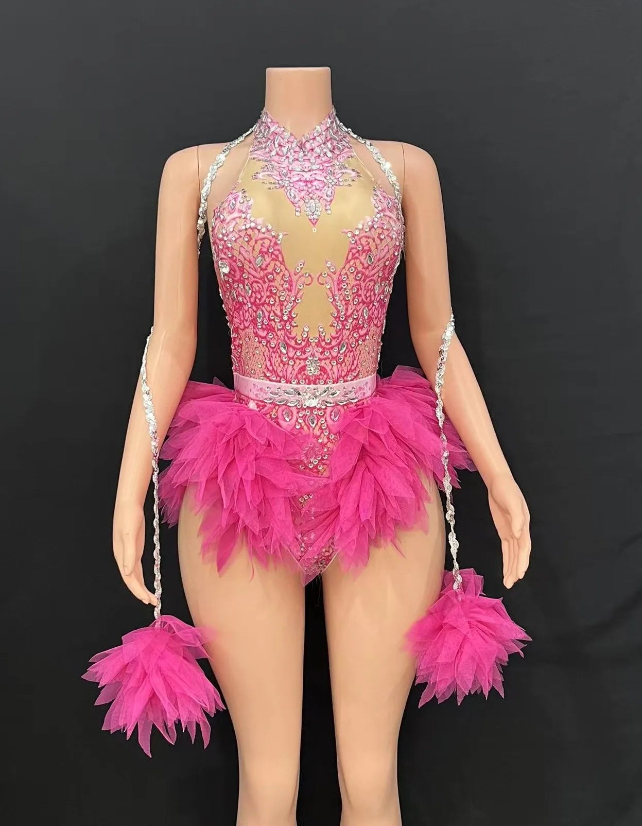 Bar ds Korean women's club nightclub pink diamond conjoinedgogo sexy hot dance interactive Kpop costume set X007