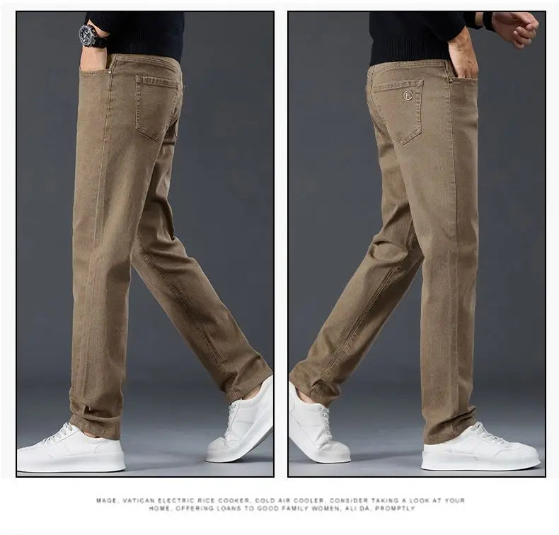 Male Brand Jeans Clothing Light Luxury Stretch Looes Fit Pants Comfortable Soft Business Fashion Straight Casual Denim Trousers