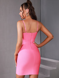 Newest Women Summer Fashion Sexy Sleeveless V Neck Sequined Pink Mini Bandage Dress 2023 Elegant Evening Club Party Dress