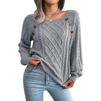 2023 Autumn and Winter Casual Square Collar Sweater Women Buttoned Twist Knitted Pullover Sweaters Pullover