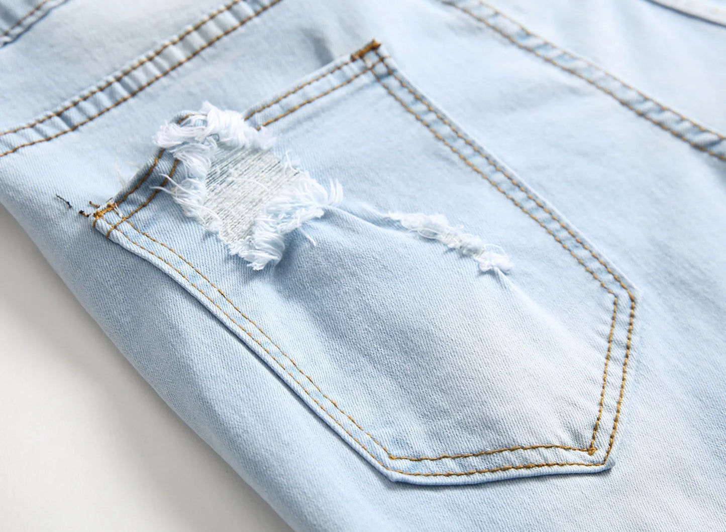 European and American Men's Casual Jeans with Embroidered Roses, Fashionable Ripped, Slim-fit, Stretch, Ankle-length Trousers