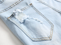 European and American Men's Casual Jeans with Embroidered Roses, Fashionable Ripped, Slim-fit, Stretch, Ankle-length Trousers