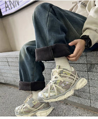 Boys Jeans 2024 Autumn&winter New Teenage Children Plus Fleece Warm Pants Boys Fried Street Handsome Pants Kids Denim Trousers