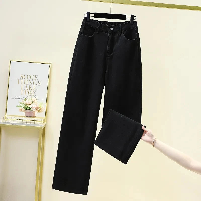 Women's High waisted Wide leg Jeans Autumn Winter 2025 New Loose Elastic waist Straight leg Pants Female Casual Denim Trousers