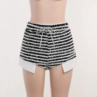 Soefdioo Striped Knitted Black Trousers Women Casual Soft Fleece High Waist Short Pants 2023 Female Bottoms Summer Shorts