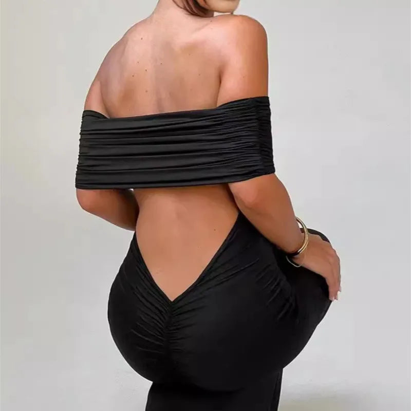 Women's Slim Sexy Strapless Long Dress Temperament Solid Color Hip Sleeveless Off-shoulder Backless Package Club Party Dresses