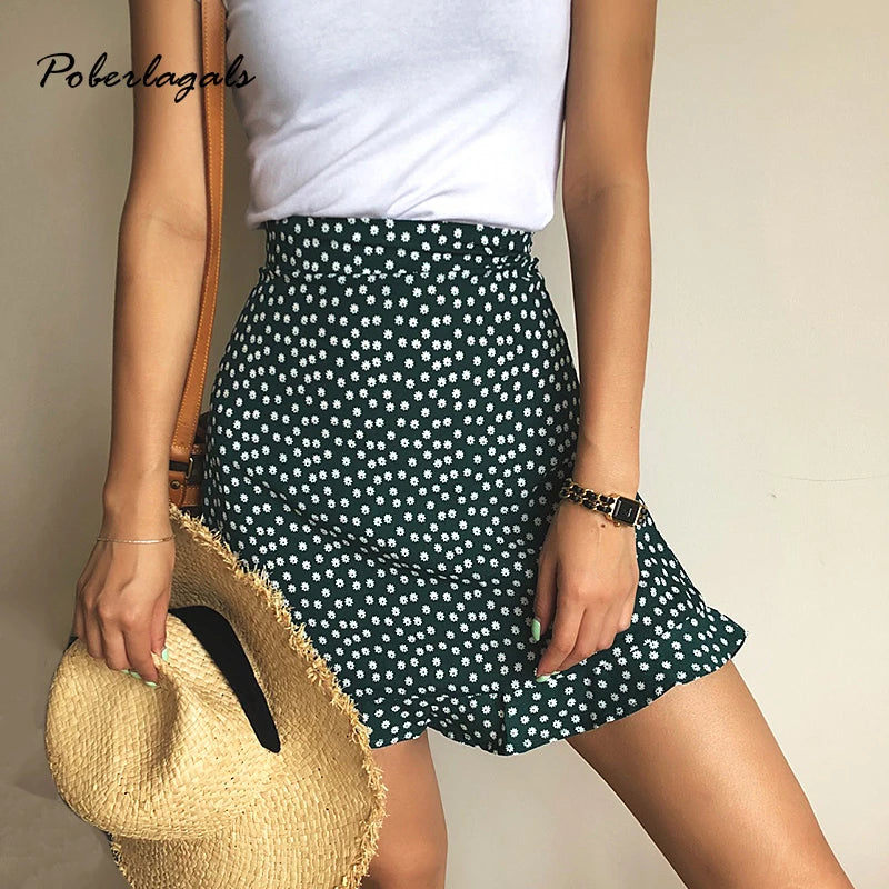 Summer female beach boho sexy mini skirt female 2022 womens Casual floral Printed  ruffles hem High-Waist Skirt skirts for women