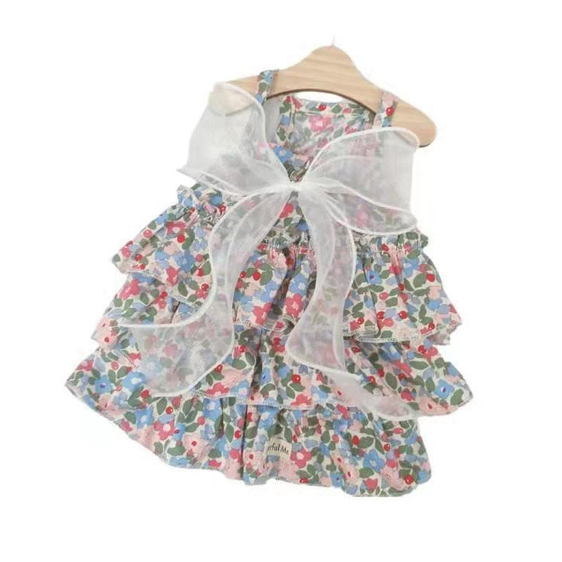 Princess Style Dog Dresses Pet Floral Skirt Cotton Suspender Pet Clothing Mesh Skirt Sweet Dog Clothes for Small Dogs Pet Items