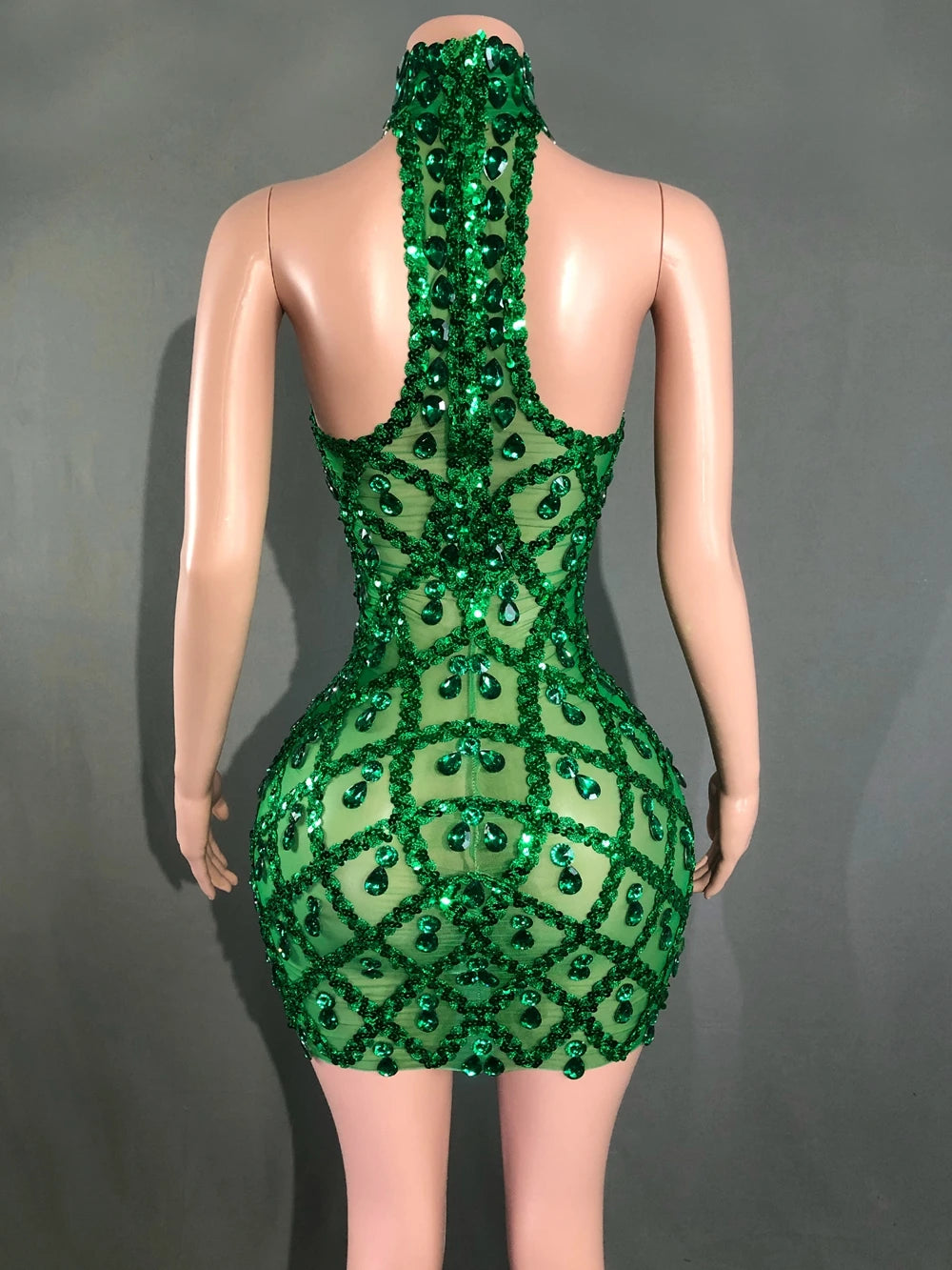 Sparkly Rhinestones Short Dress for Women Sexy Mesh Transparent Celebrate Evening Prom Event Birthday Dress Photo Shoot Wear