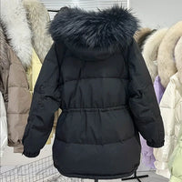 Real Raccoon Fur Coat Short Puffer Jacket Women 90% Duck Down Coat Huge Hooded Winter Thicken Female  Feather Parkas 2023