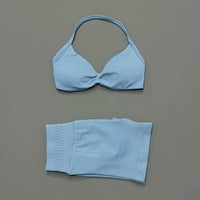 2 Piece Sport Set Women Seamless Yoga Tank Bra High Waist Scrunch Bum Gym Shorts Sets Fitness Running Workout Suit