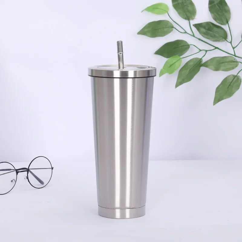 Stainless Steel Insulated Vacuum Drinking Cup with Tumbler Lid and Straw, 500/750ml Beer Mug, Tea Mug, Travel Cup