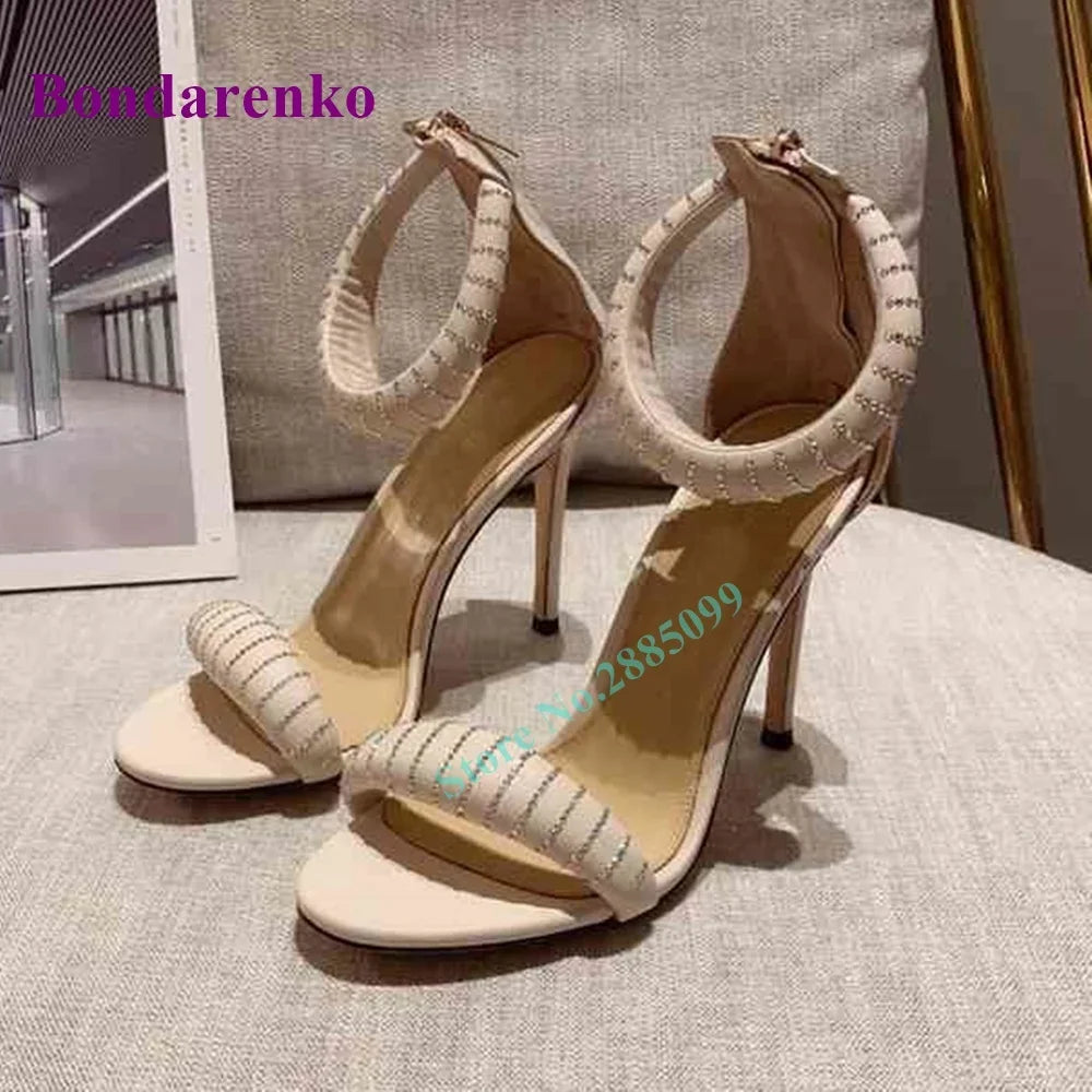 New Fshion Summer Women's Sandals Open Toe Ankle Strap Solid Stiletto Heel Hollow Sandals Women Shoes Party Dress Designer Shoe