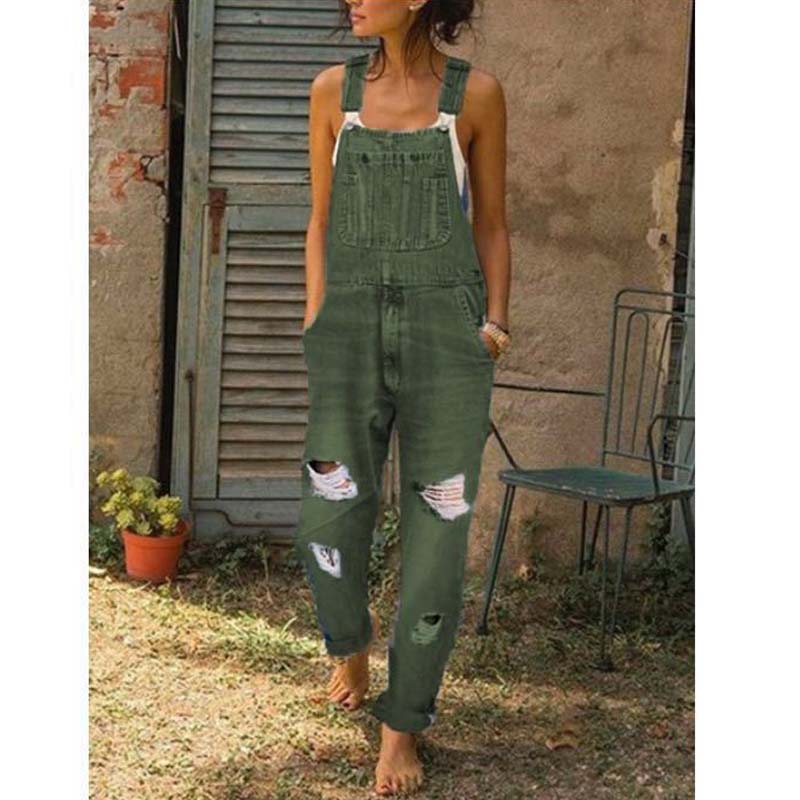 Fashion Women Denim Rompers for Streetwear Hollow Out Design Pockets Decor Sling Sleeveless Mid Waist Casual Loose Jumpsuits