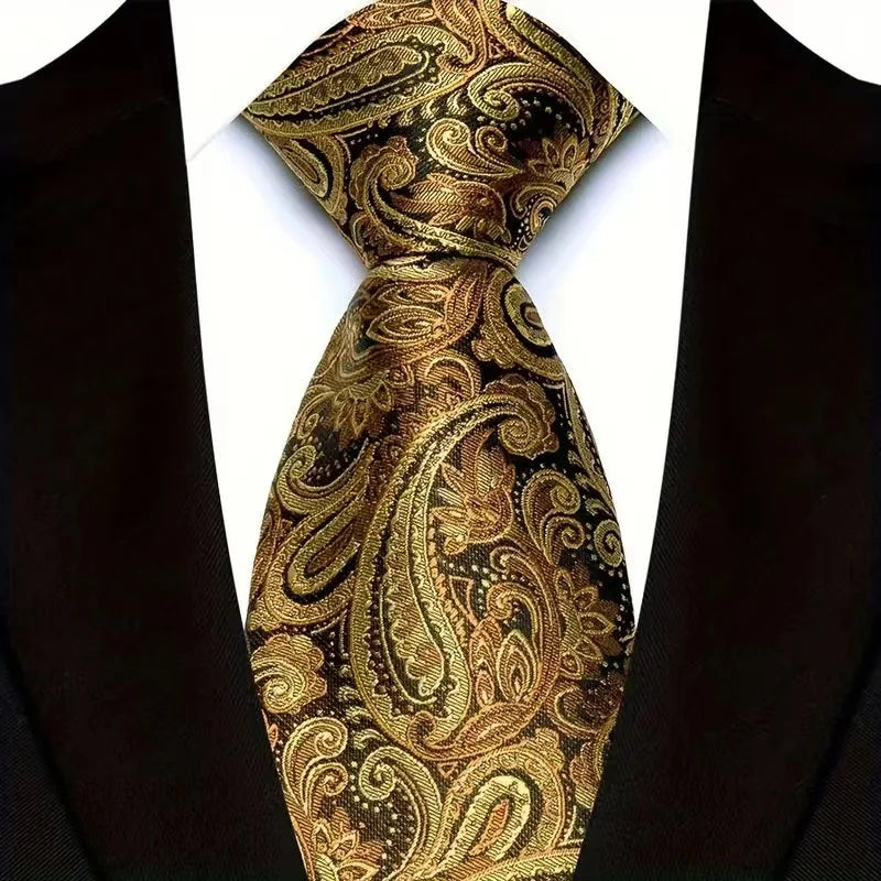 Luxury 8CM Mens Necktie Brown Orange Color Dot Stripes Ties For Man Groom Jacquard Woven Neck Tie For Business Wedding Party