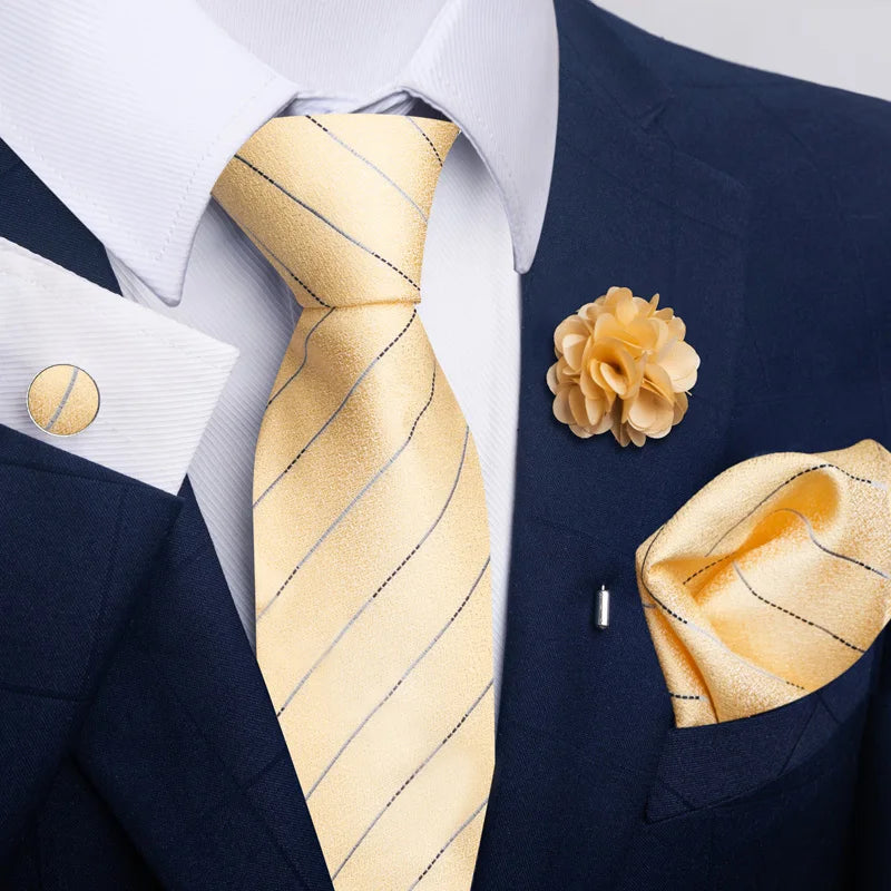 Brand Fashion Luxurious Green Floral Necktie Pocket Square Cufflinks Brooch Set Man Suit Accessories Birthday Present