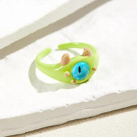 2023 New Cute Green Monster Rings Women Fashion Sweet Two Color Cat Eyes Open Couple Ring