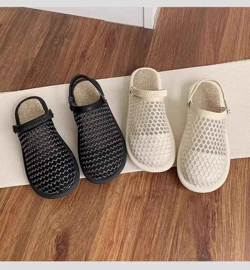 Women's Slippers 2026 Spring and Autumn Fashion Casual Round Head Baotou Thin Bottom Breathable Mesh Home Indoor Slippers