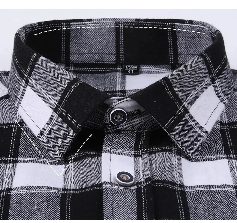 S-11XL Plaid Flannel Shirts For Men's Long Sleeve Cotton Fashion Design Young Casual Standard-Fit Thick Man Shirt Blouse Clothes