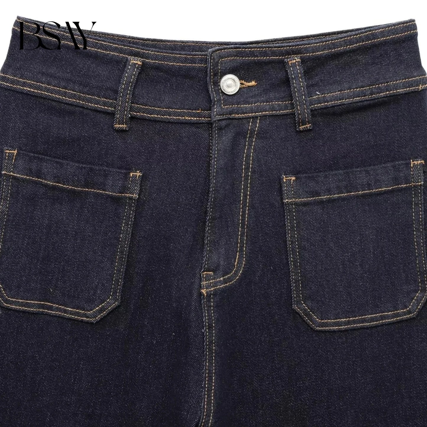 BSAY Jeans for Women Fashion Autumn Winter New Solid Color Pocket Loose Retro High Waist Wide Leg Pants Chic Female Trousers