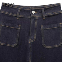 BSAY Jeans for Women Fashion Autumn Winter New Solid Color Pocket Loose Retro High Waist Wide Leg Pants Chic Female Trousers