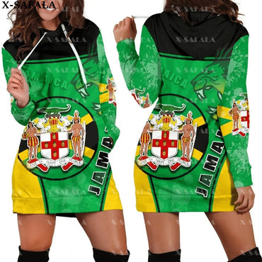 JAMAICA Emblem Country Flag New Harajuku Novelty 3D Print Autumn Hoodie Dress Women Casual Wear Long Sleeve Hooded Dress-5