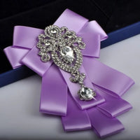 Korean Fashion Ribbon Bowtie Brooches Rhinestone Crystal Men's Shirt Necktie Collar Pins Luxury Wedding Brooch Accessories