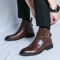 Autumn New Men's Boots British Style Pointed Formal Leather Oxford Shoes Dress Boots Chelsea Business Ankle Boots High-Top Shoes