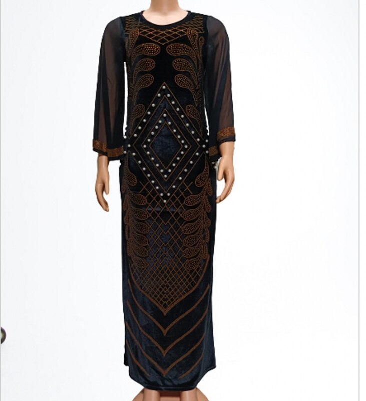 Sexy African Dresses For Women 2022 Autumn Stripe Africa Clothing Muslim Long Maxi Dress