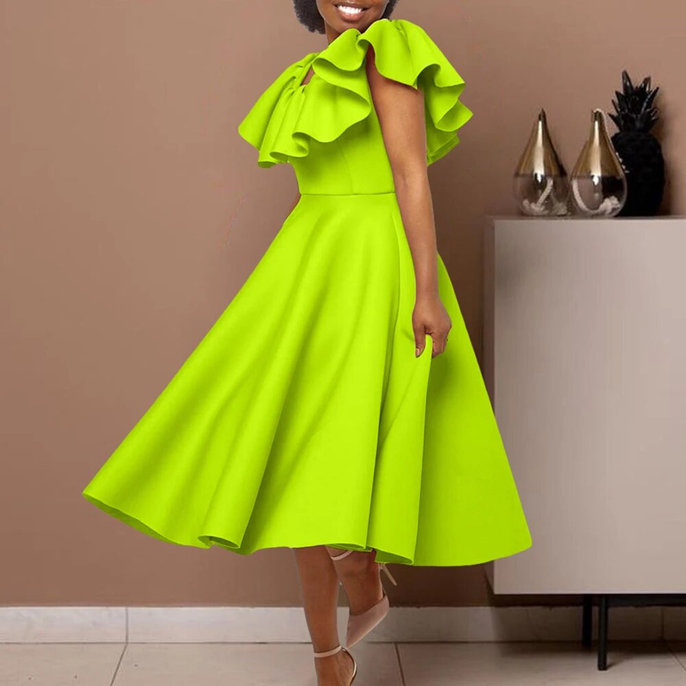 Church Dresses for Black Women African Fashion Ruffled O Neck Formal Event Party Dress Woman Elegant Evening Nice Banquet Dress